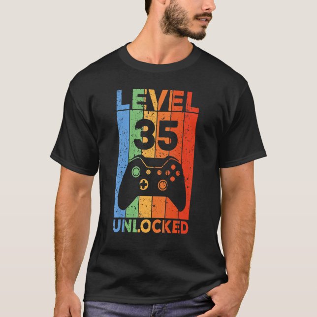 Camiseta Jugador de video desbloqueado de nivel 35 cumpleañ (Anverso)