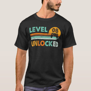 Camiseta Jugador de video retro desbloqueado de nivel 8 año