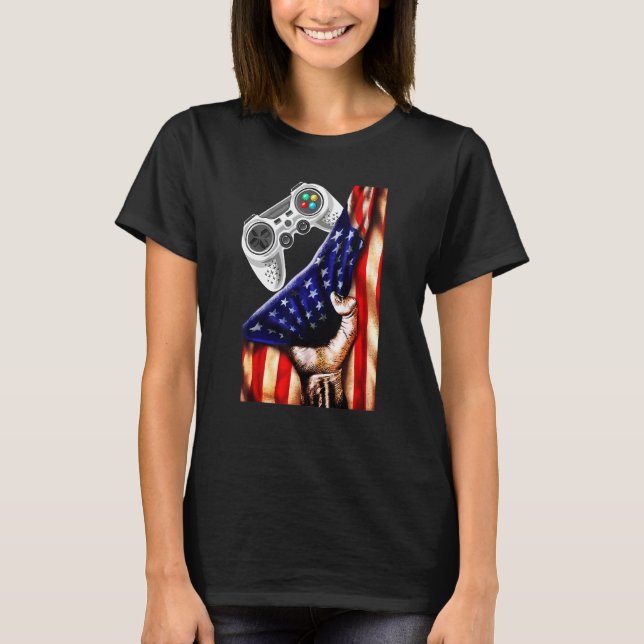Camiseta Jugador de videojuegos de bandera de los Estados U (Anverso)