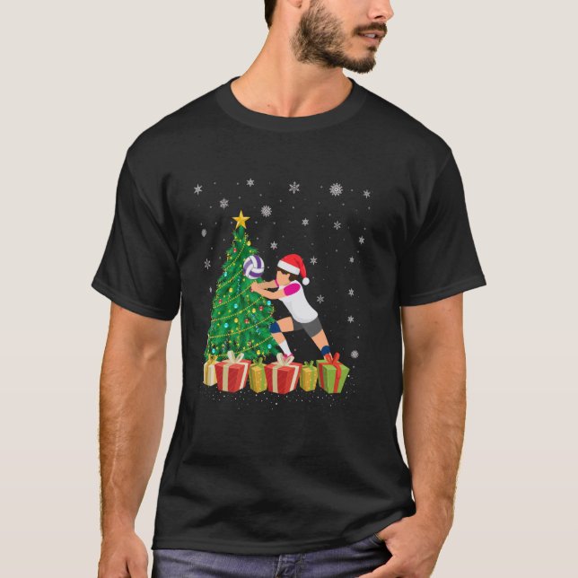 Camiseta Jugador de voleibol de Santa Hat iluminando el árb (Anverso)