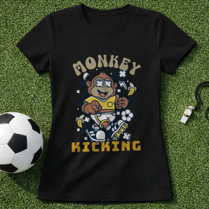 Camiseta Jugador Divertido de Fútbol de Mono Pateando Pelot