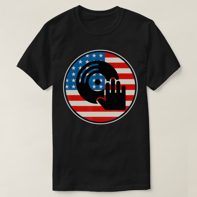 Camiseta Jugador DJ Dad Disk Jockey Bandera Estadounidense  (Diseño del anverso)