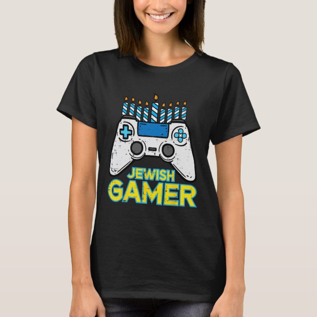 Camiseta Jugador judío Chanukah Video Game Men Bods Tee (Anverso)