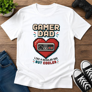 Camiseta Jugador Papá Corazón de Pixel Controlador Retro 