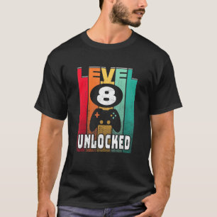 Camiseta Jugador Retro Desbloqueado de Nivel 8 Cumpleaños