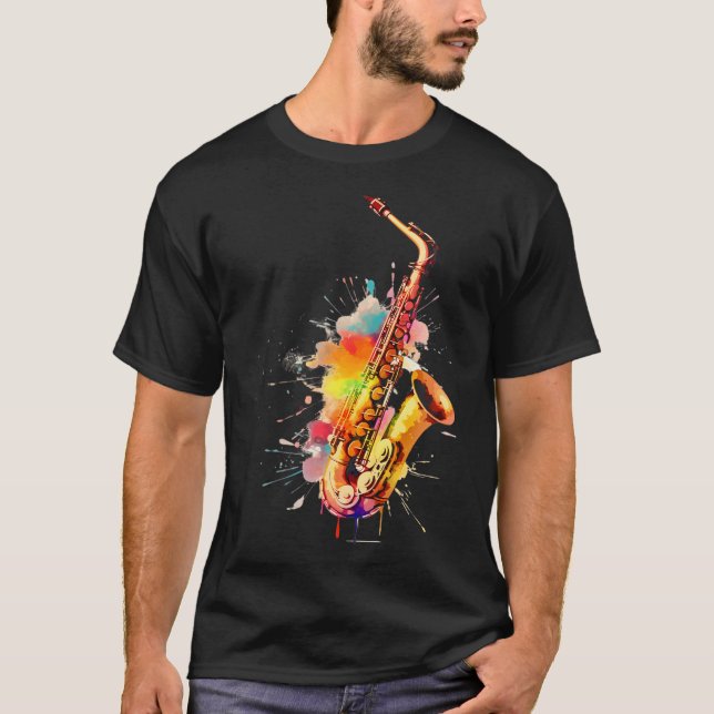 Camiseta Jugador saxofón de jazz colorido (Anverso)