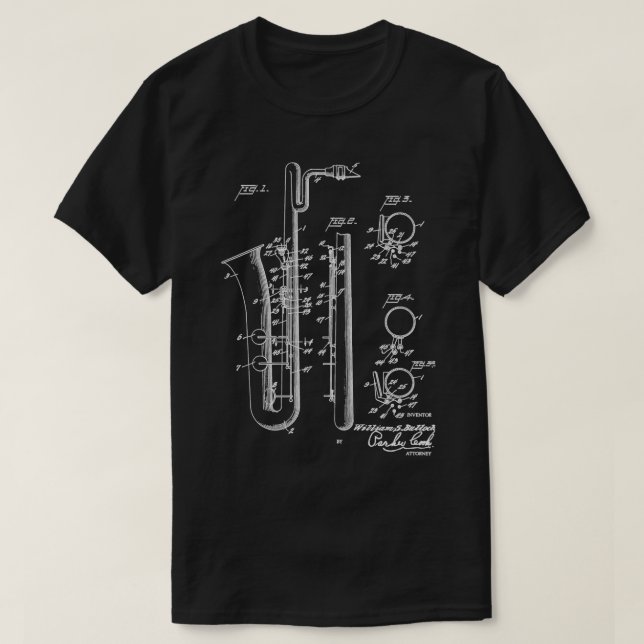 Camiseta Jugador saxofón Guay Patente estilo Bari Sax (Diseño del anverso)