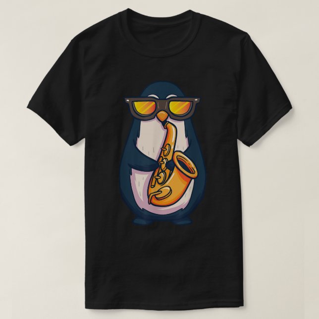 Camiseta Jugador saxofón Pingüino Jazz Band Music Animal Lo (Diseño del anverso)