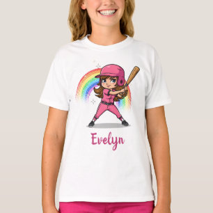Camiseta Jugadora de béisbol de dibujos animados linda en r