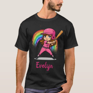 Camiseta Jugadora de béisbol de dibujos animados linda niña