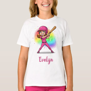Camiseta Jugadora de béisbol de dibujos animados sonriente 