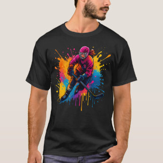 Camiseta Jugadora de Hockey sobre Hielo Colorida Chica en M