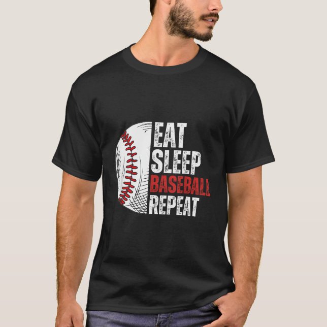 Camiseta Jugadores De Béisbol De Comer Sleep Béisbol Repeti (Anverso)