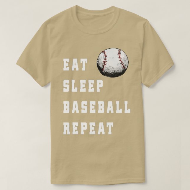 Camiseta Jugadores De Béisbol De Comer Sleep Béisbol Repeti (Diseño del anverso)