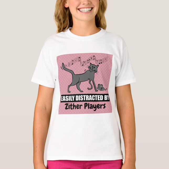 Camiseta Jugadores de Zither distraen fácilmente a un gato  (Anverso)