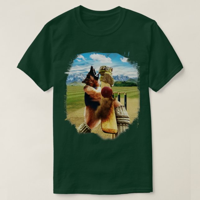 Camiseta Jugando Cricket al Pastor Alemán (Diseño del anverso)