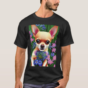 Camiseta Jugando el delicioso Chihuahua Fawn en las flores