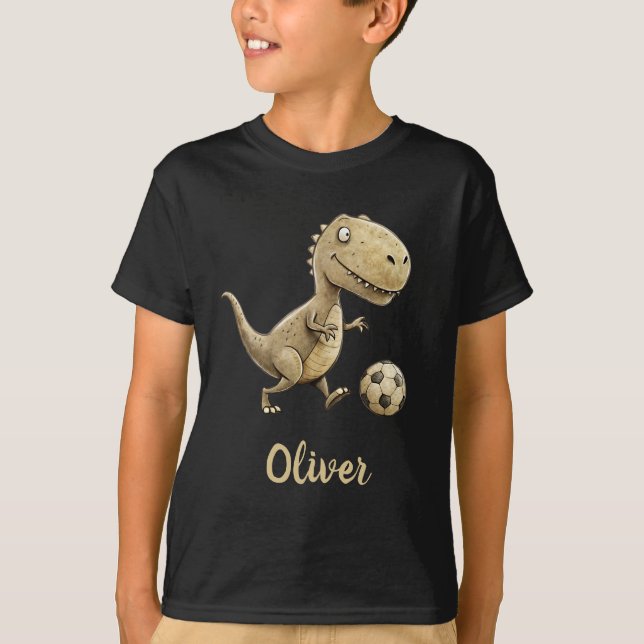 Camiseta Jugando fútbol de Cute Trex Personalizado (Anverso)