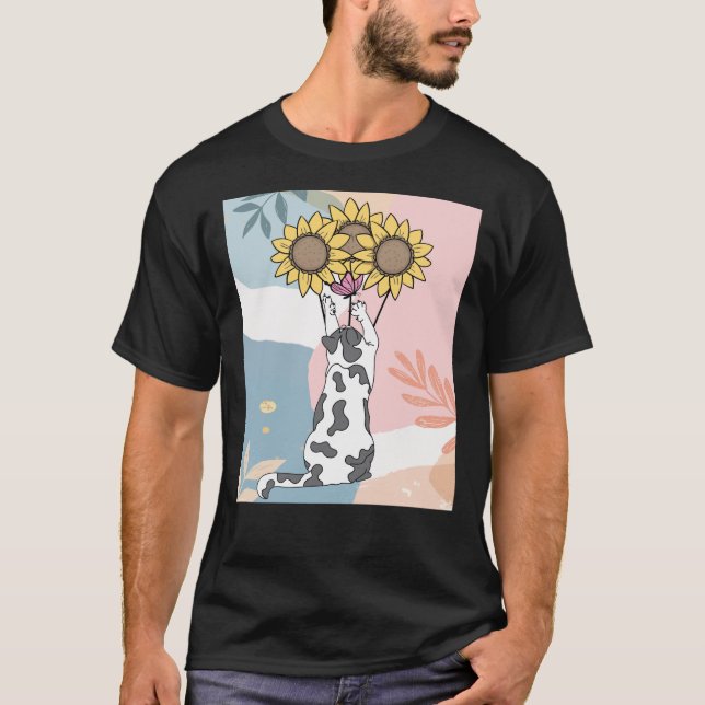 Camiseta Jugando Gato Con Mariposa Y Girasoles (Anverso)
