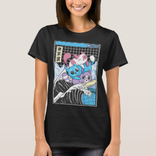 Camiseta Jugando Gatos Surfear Ola Kanagawa Kawaii Anime Va