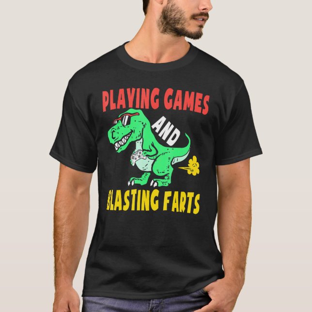 Camiseta Jugando Juegos Y Blasting Farts T rex Gamer Boy K (Anverso)