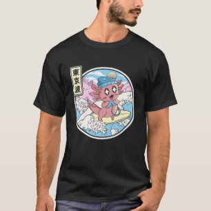 Camiseta Jugar a Axolotl Surfing Japonés Wave Kawaii Vaporw
