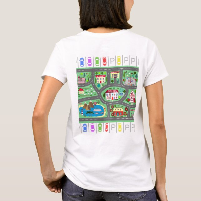 Camiseta Jugar a la carrera de autos en la espalda de mamá (Reverso)