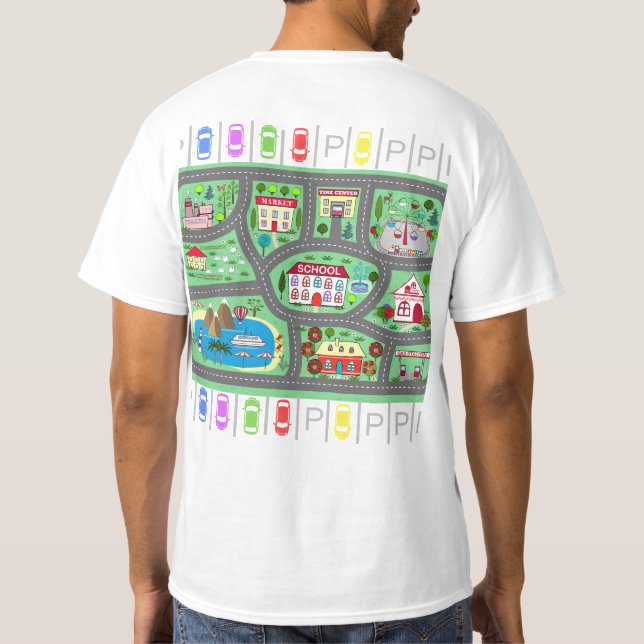 Camiseta Jugar a la carrera de autos en la espalda de papá (Reverso)