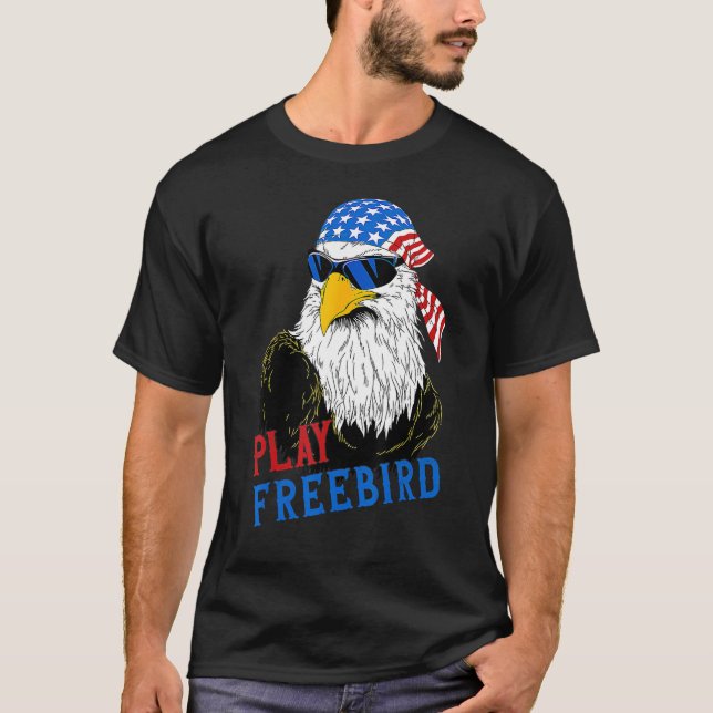 Camiseta Jugar A Pájaro Libre 4 De Julio Bald Eagle Mullet  (Anverso)