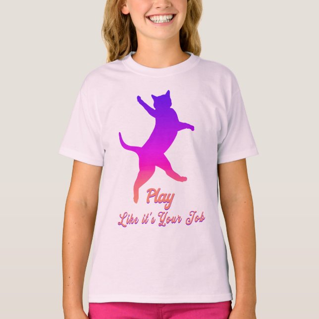 Camiseta Jugar al gato, rosa profundo, jugar como tu trabaj (Anverso)