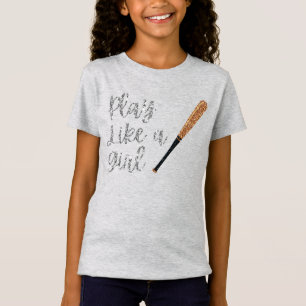 Camiseta Jugar como un Chica Purpurina del Bate de Béisbol
