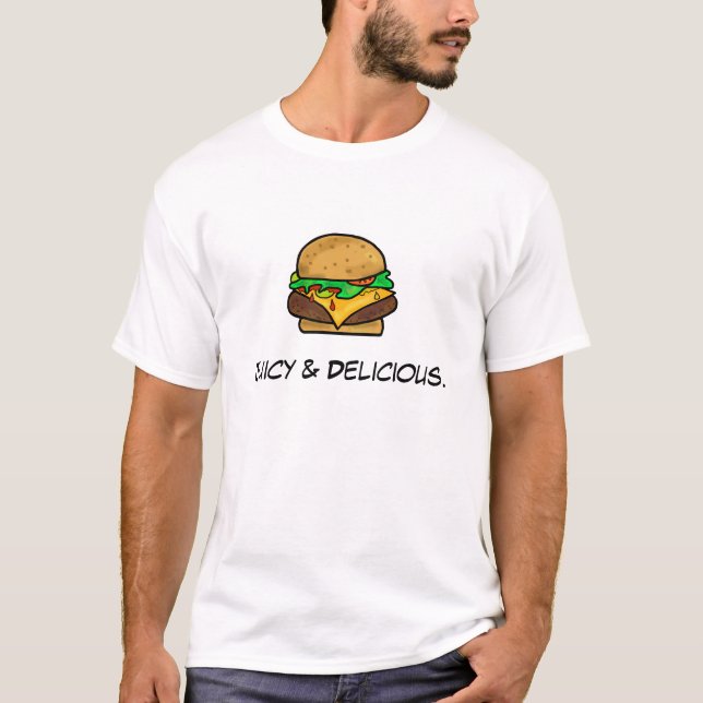 Camiseta jugosa y deliciosa del cheeseburger (Anverso)