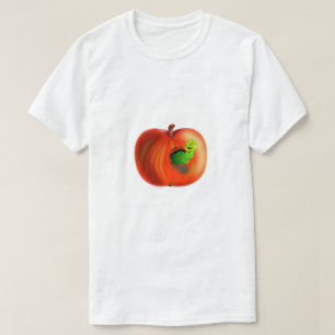 Camiseta juguetona con gusano feliz en Apple roja