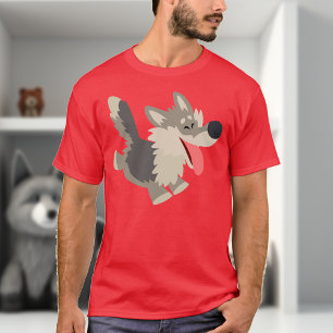 Camiseta juguetona linda del lobo del dibujo