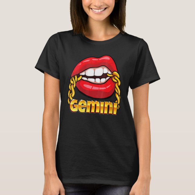 Camiseta Juicy Lips Gold Chain Gemini Zodiac Rótulo Vestuar (Anverso)