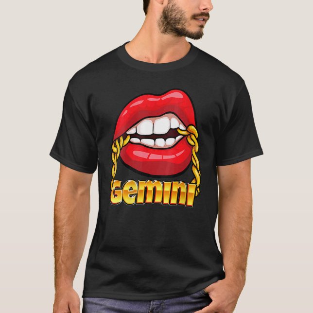 Camiseta Juicy Lips Gold Chain Gemini Zodiac Rótulo Vestuar (Anverso)