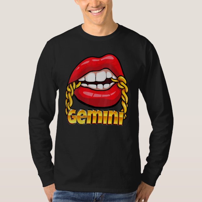 Camiseta Juicy Lips Gold Chain Gemini Zodiac Rótulo Vestuar (Anverso)