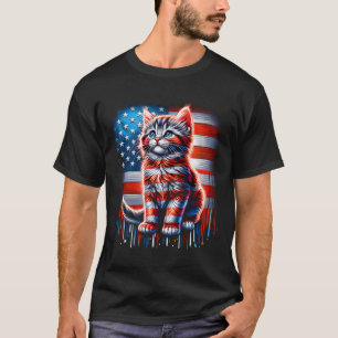 Camiseta Jul Cat Bandera De Eeuu Cute Día Conmemorativo Pat