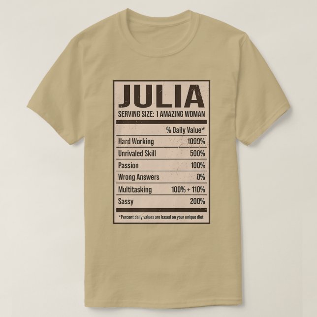 Camiseta Julia Nutrition Facts Name Nickname Alias Title Fr (Diseño del anverso)