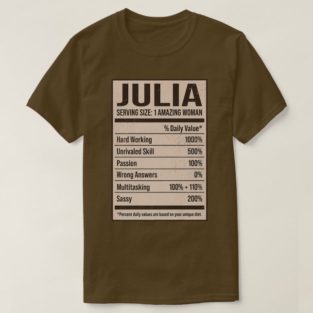 Camiseta Julia Nutrition Facts Name Nickname Alias Title Fr (Diseño del anverso)