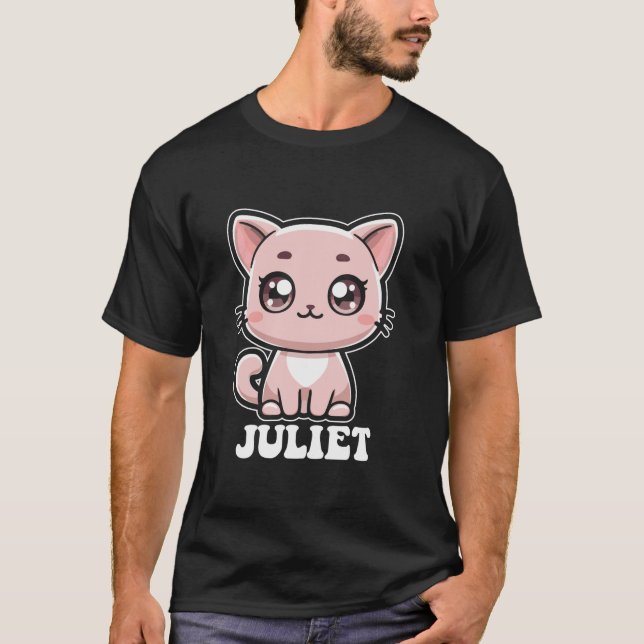 Camiseta Juliet Cute Cat Kitten Design para Chicas Nombre J (Anverso)