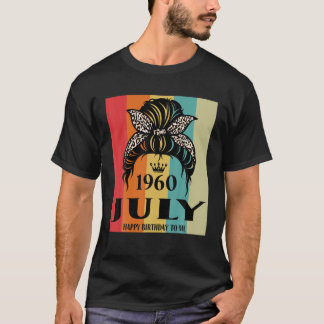 Camiseta Julio de 1960 Chica de cumpleaños Messy Bun feliz 