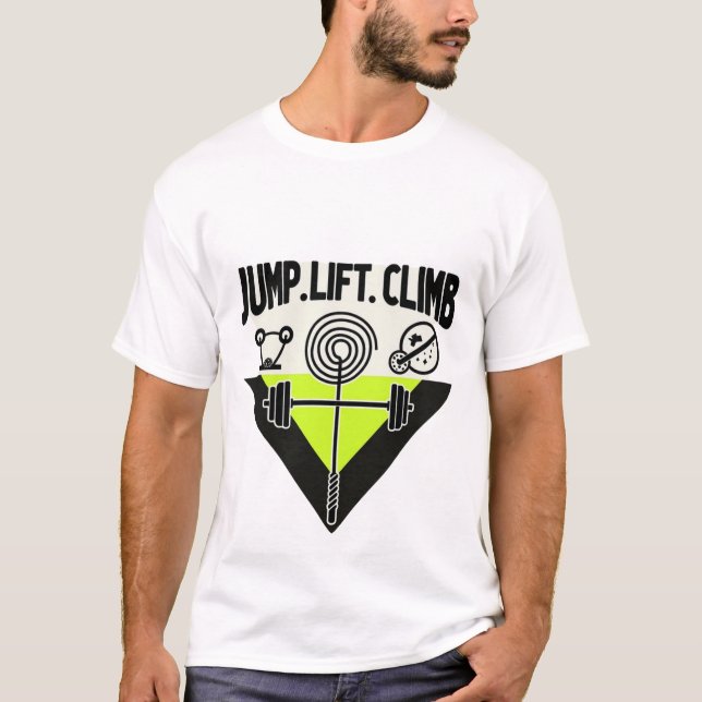 Camiseta Jump Lift Climb | Minimalist Neon Cross-Training (Anverso)