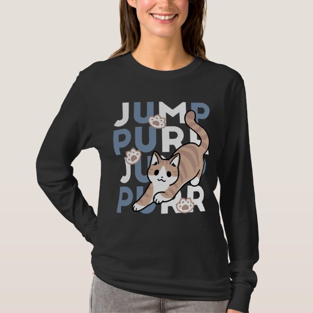 Camiseta Jump Purr Jump: Playful Cat Design con arte divert (Anverso)