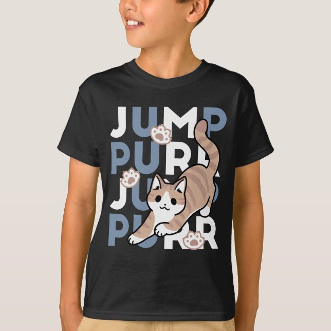 Camiseta Jump Purr Jump: Playful Cat Design con arte divert (Anverso)
