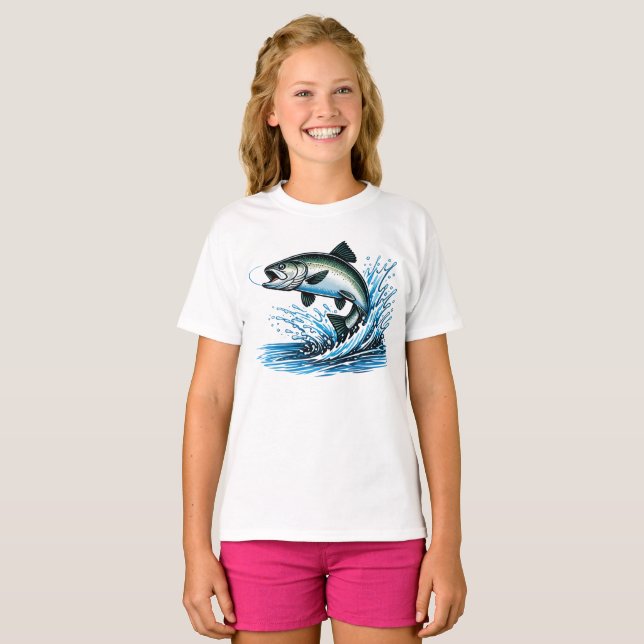 Camiseta Jumping Salmon Splash Gift for Fisherman Art (Anverso completo)