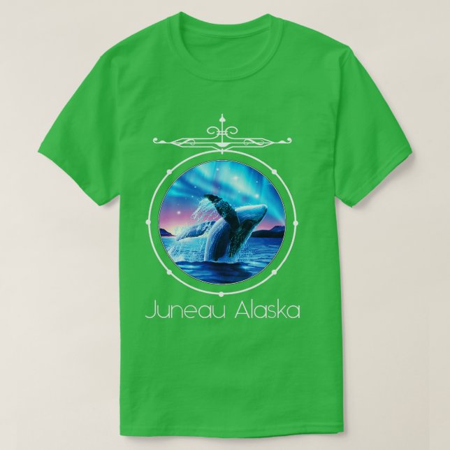 Camiseta Juneau Alaska Ballena mirando la sopa de Aurora Bo (Diseño del anverso)
