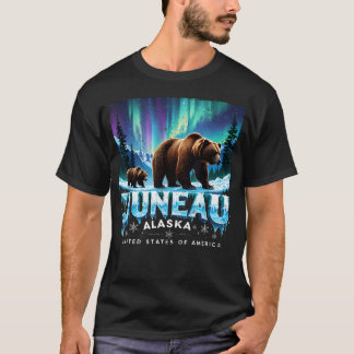 Camiseta Juneau Alaska Oso Pardo Luces del Norte Verano