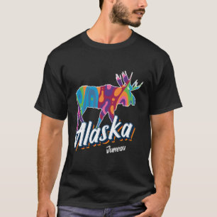 Camiseta Juneau Alaska Usa Colorful Moose Vacation