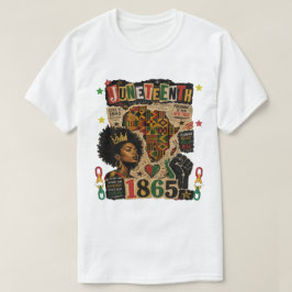 Camiseta Juneteenth 1865 Reina Afro Negra mapa kente africa